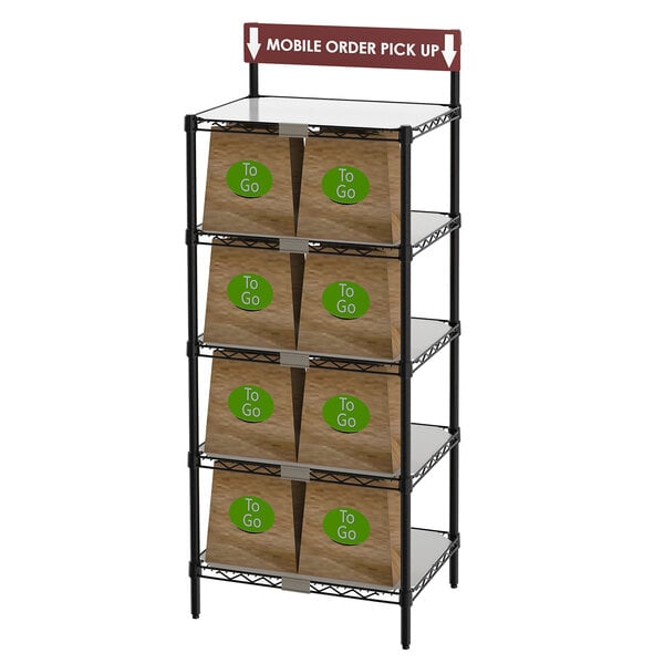 a shelf with boxes on it