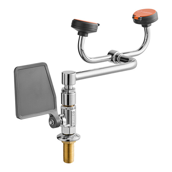 A close up of a Guardian Equipment deck mounted eye and face wash station with 90 degree swivel.