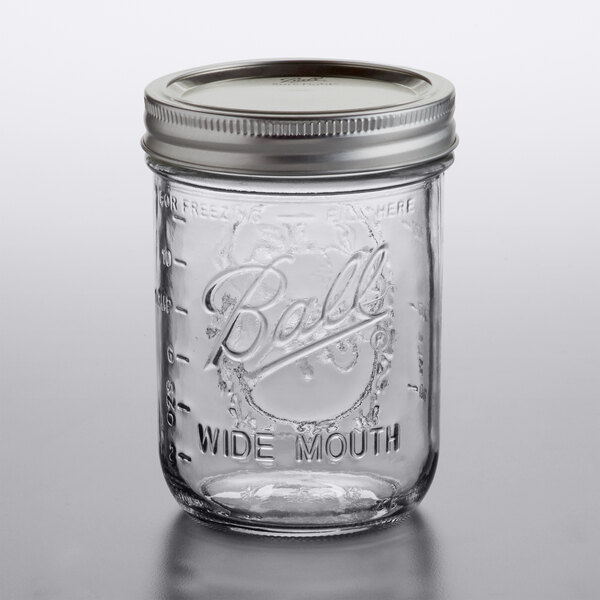 Ball 66000 16 oz. Pint Wide Mouth Glass Canning Jar with Silver Metal