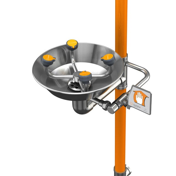 A Guardian Equipment stainless steel safety station with orange and white accents.