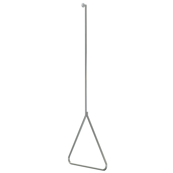 A silver metal triangle shaped pull rod with a hook.