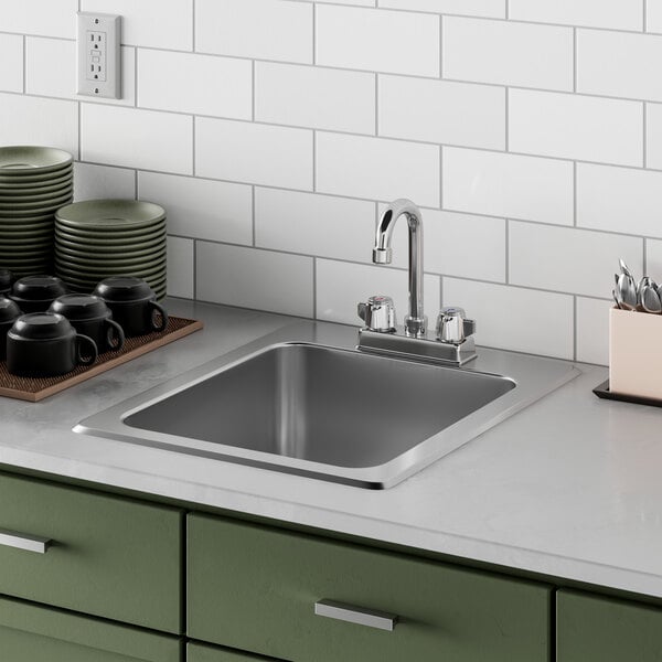 Regency 14" x 16" x 10" 20 Gauge Stainless Steel One Compartment Drop-In Sink with 3 1/2" Gooseneck Faucet