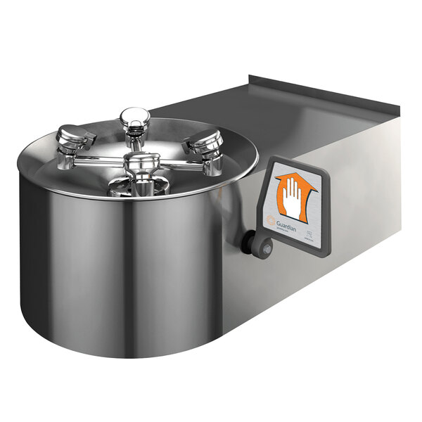 A close-up of a Guardian Equipment stainless steel wall mounted eye and face wash station.