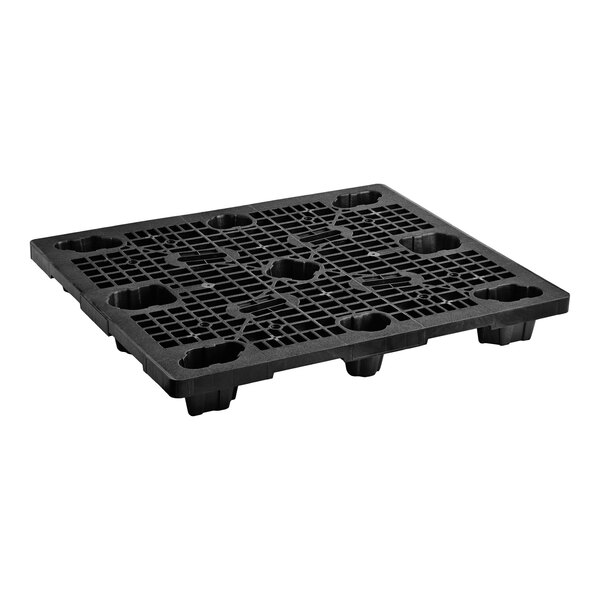 A black plastic Lavex XpressPal pallet tray with holes.