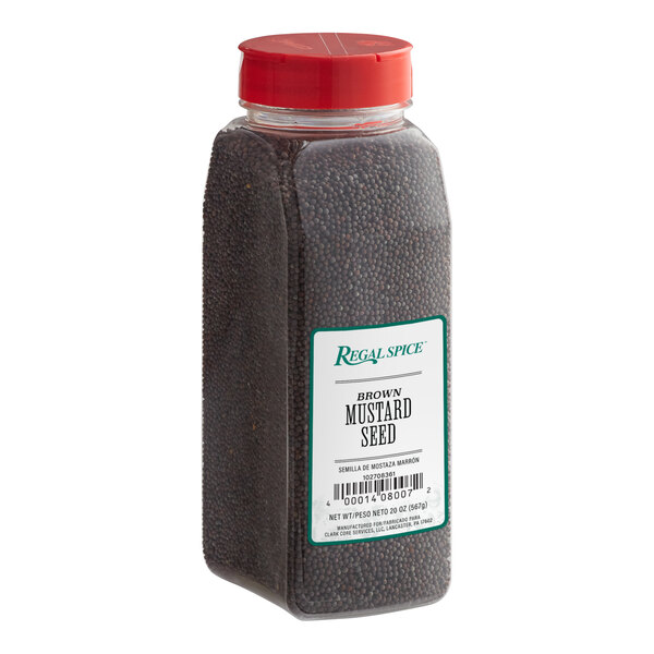 A container of Regal brown mustard seed.