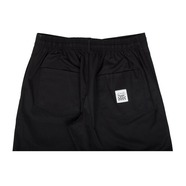 Black Chef Revival chef trousers with a white patch on the side.