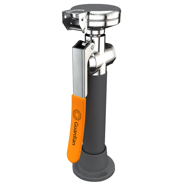 A close-up of a Guardian stainless steel drench unit squeeze valve.