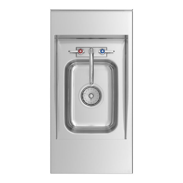 A Regency stainless steel filler table with a drop-in sink and faucet.