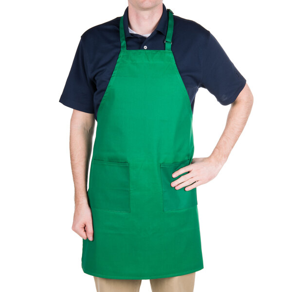 Green 2Pocket Bib Apron with Adjustable "D" Ring Neck Strap 28" x 32"