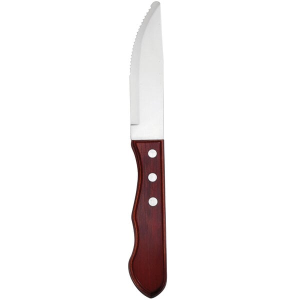A Delco Nevada stainless steel steak knife with a wood handle.