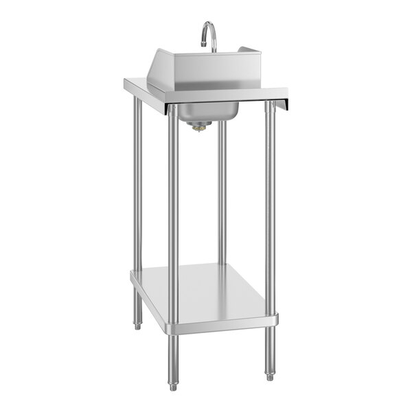 A Regency stainless steel filler table with a drop-in sink above it.