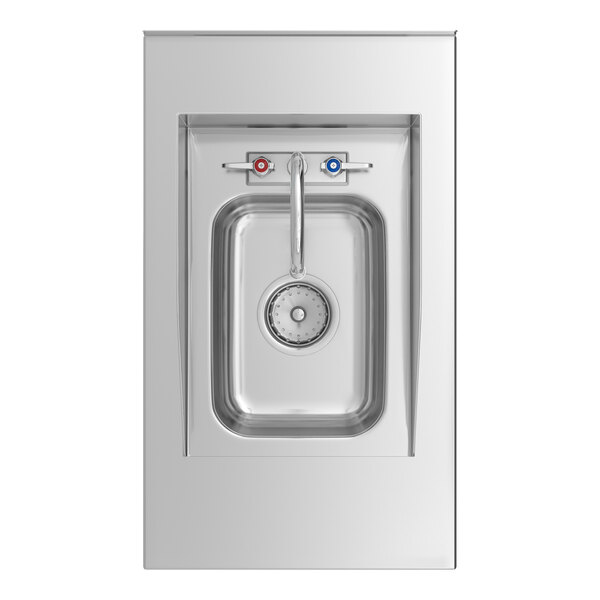 A Regency stainless steel filler table with a drop-in sink and faucet.