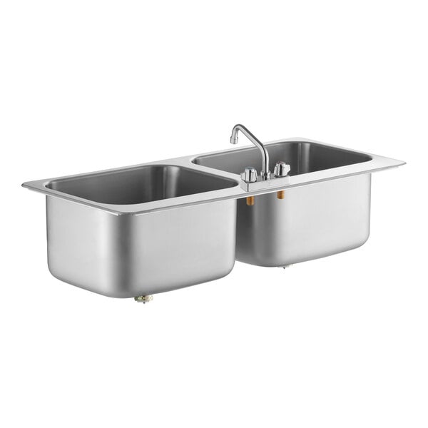 A Regency stainless steel double sink with two compartments and a faucet.