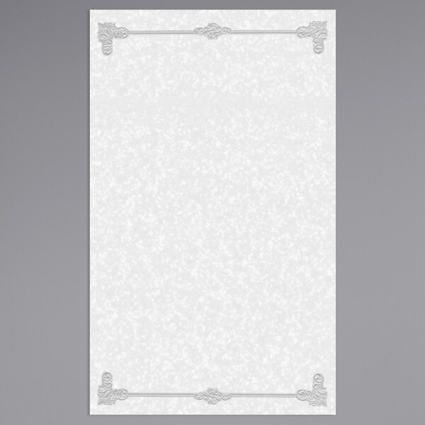 A white rectangular menu paper with a decorative black border.