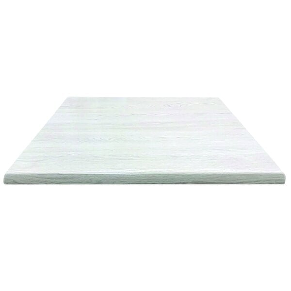 A white square Holland Bar Stool table top with a white wood surface and black border.