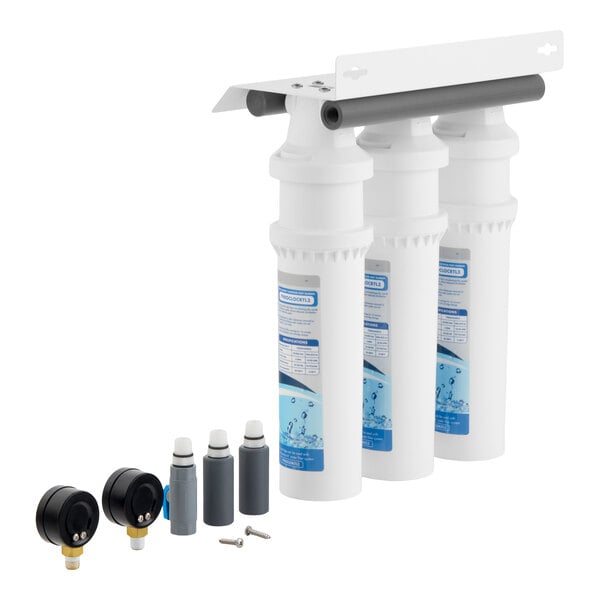 C Pure Oceanloch+ L3 Triple Water Filtration System with Oceanloch+ L3 Cartridges, Inlet, and Outlet Pressure Gauges 1 Micron Rating and 5 GPM