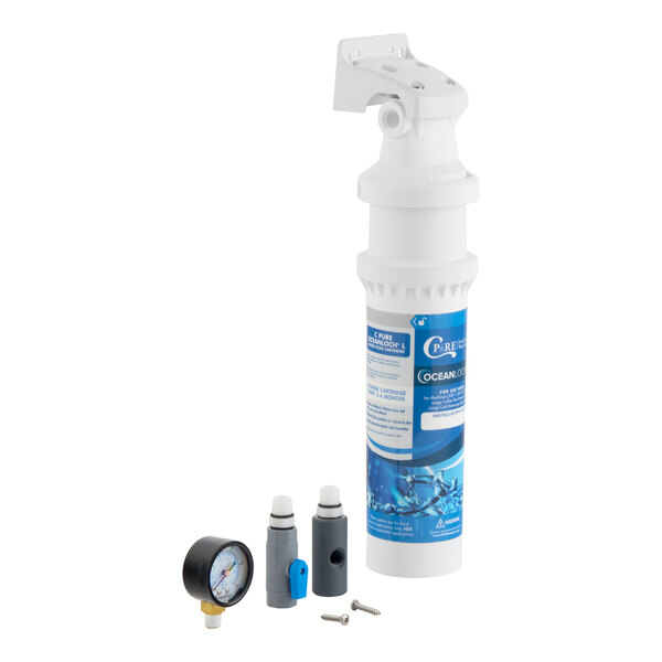 C Pure Oceanloch+ L Water Filtration System with Oceanloch+ L Cartridge and Outlet Pressure Gauge 1 Micron Rating and 1.67 GPM
