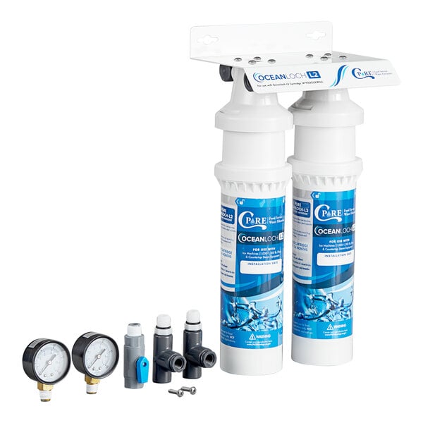 A C Pure Oceanloch-L2 dual water filtration system with pressure gauges on the inlet and outlet.