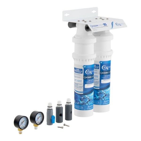 C Pure Oceanloch+ L2 Dual Water Filtration System with Oceanloch+ L2 Cartridges, Inlet, and Outlet Pressure Gauges 1 Micron Rating and 3.34 GPM