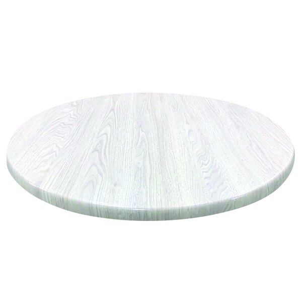 A white round Holland Bar Stool table top with a white ash surface.