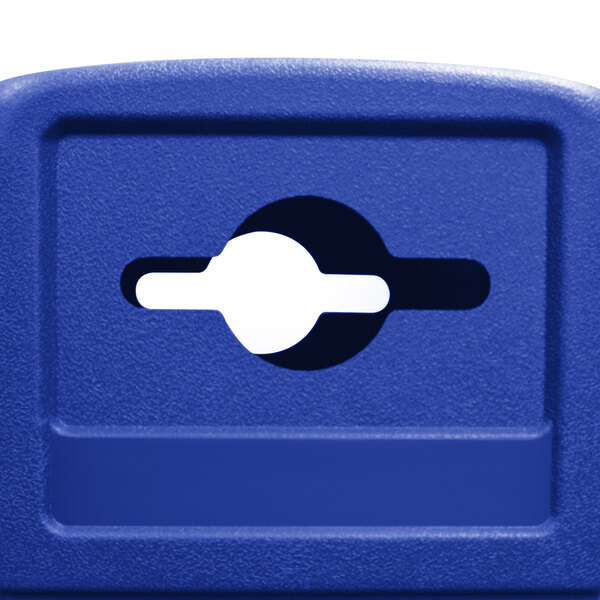 A blue plastic container with a blue dome lid and a mixed recycling slot on top.