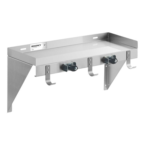 Regency 24" Stainless Steel Utility Shelf with 2 Mop / Broom Holders and 3 Rag Hooks