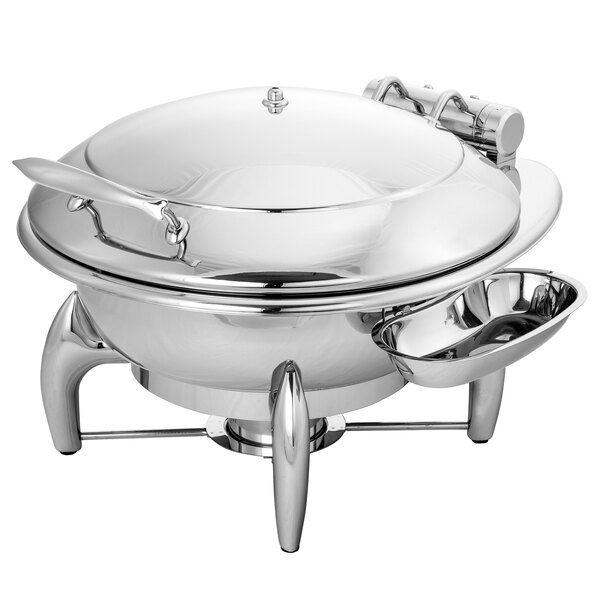 a silver food warmer with a lid