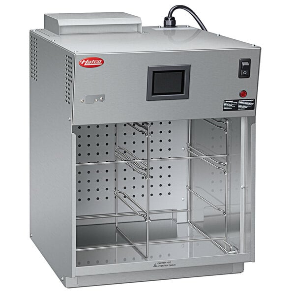 A metal Hatco Flav-R-Savor heated holding bin with a glass door.