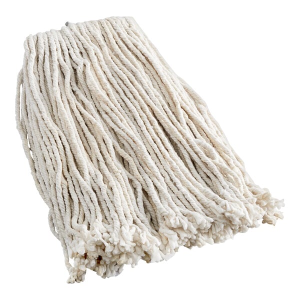 A close up of a white Choice Natural Cotton Wet Mop Head.