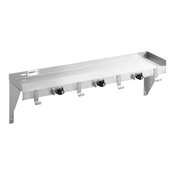 Regency 36" Stainless Steel Utility Shelf with 3 Mop / Broom Holders and 4 Rag Hooks