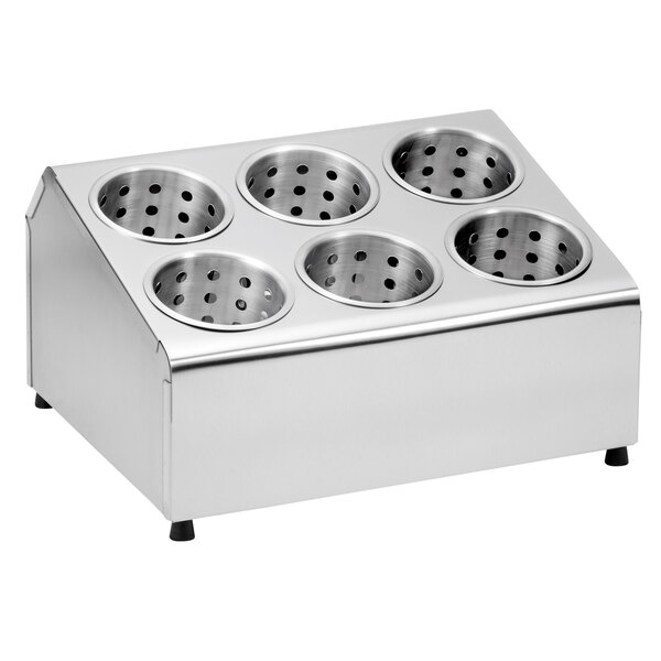 Tablecraft 7062 6 Hole Stainless Steel Flatware Cylinder Holder