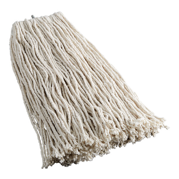A Lavex white cotton mop head with a screw-on band.