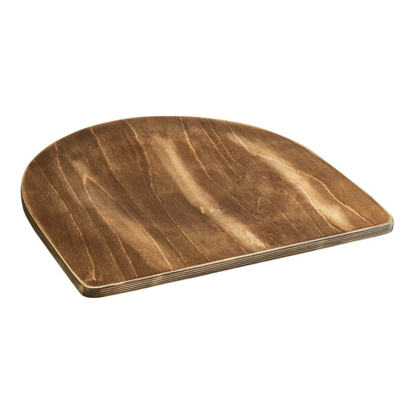 A Lancaster Table & Seating vintage wood chair seat with a curved edge.