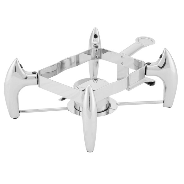 A silver metal Walco rectangle chafer stand with four legs.