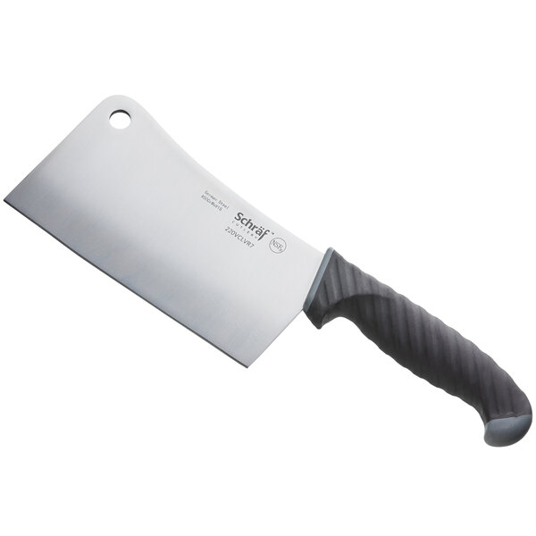 A Schraf 7" meat cleaver with a black TPRgrip handle.