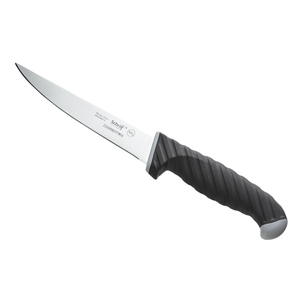 A Schraf boning knife with a black TPRgrip handle.