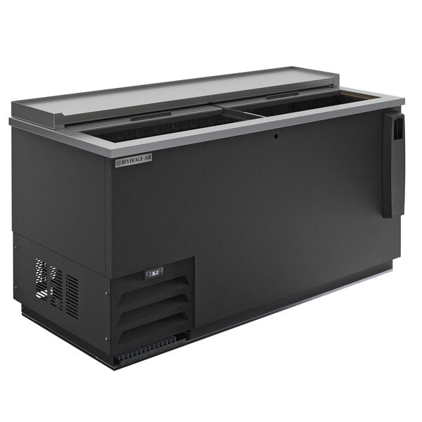 A Beverage-Air black deep well bottle cooler with a stainless steel lid.