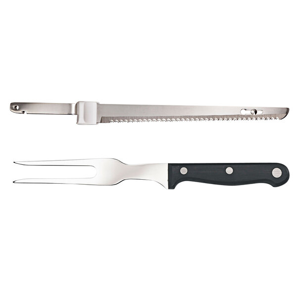 A Hamilton Beach electric knife and fork with a white handle and black accents.