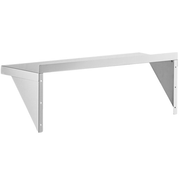 A white rectangular Regency solid wall shelf with metal brackets.