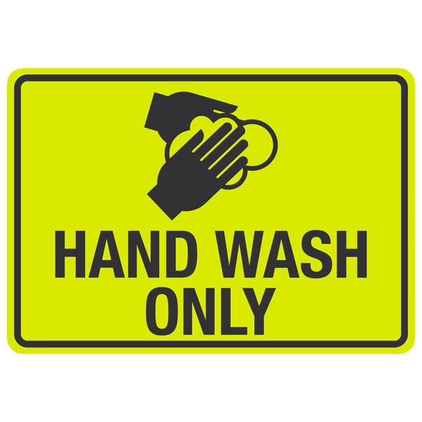 A yellow sign with black text for hand washing.