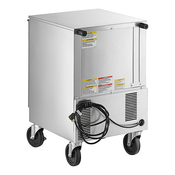 A silver Beverage-Air undercounter refrigerator with wheels.