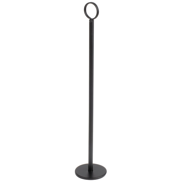 A Tablecraft black metal flat bottom menu / card holder pole.