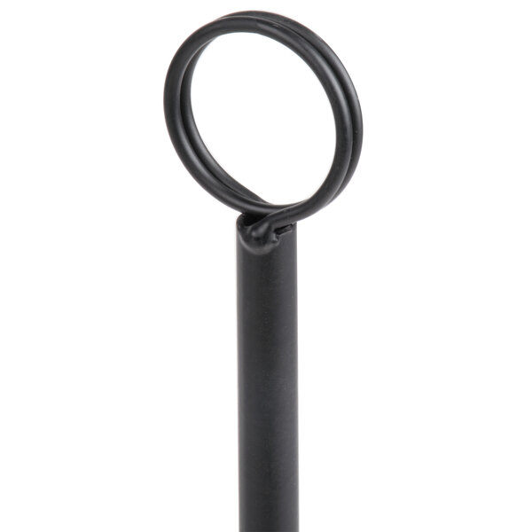 A black metal Tablecraft menu holder with a circular base.