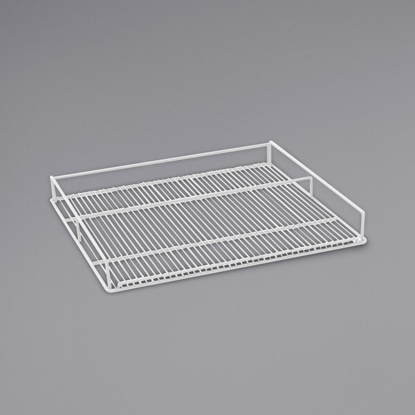 a white wire rack on a gray background