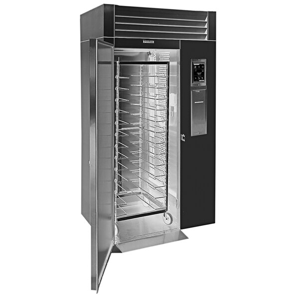 A large silver metal Traulsen commercial blast chiller with a door open.