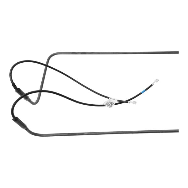 A pair of wires, one black and one white, with a white background.