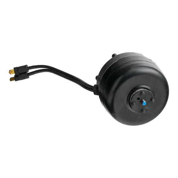 A black Heatcraft fan motor with a blue wire attached to it.