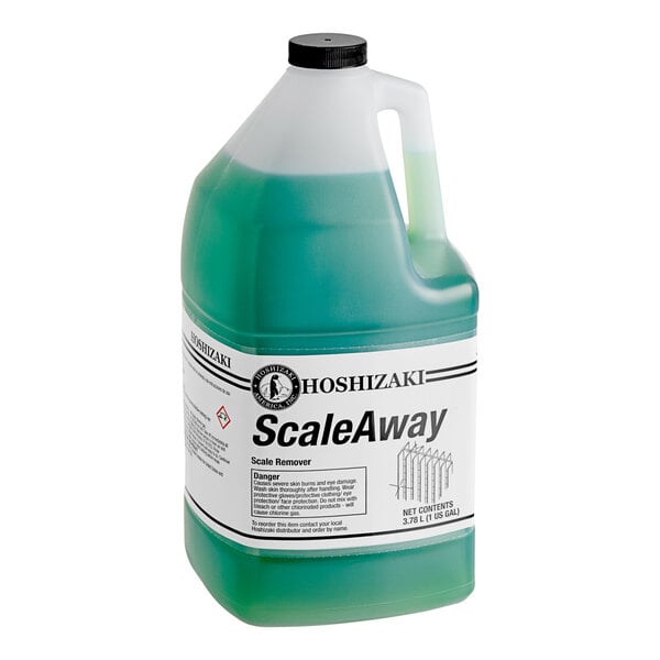 A large jug of Hoshizaki Scaleaway green liquid.