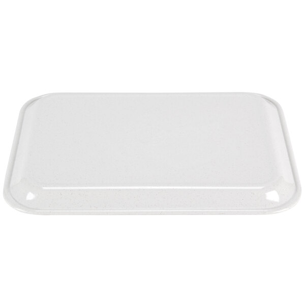 A blue rectangular tray with a white border.