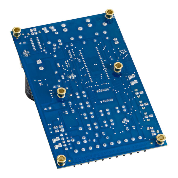A blue Heatcraft 28910103 Beacon Control Board with V3.5 firmware, showing the underside with solder points and mounting posts.